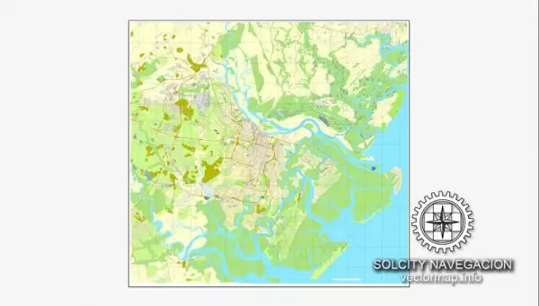 Vector map Savannah, Georgia, US printable vector street City Plan map, full editable, Adobe Illustrator