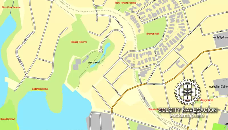 Map vector Sydney, Australia, printable vector street 4 parts City Plan map, full editable, Adobe illustrator Map for design, print, arts, projects, presentations, for architects, designers and builders