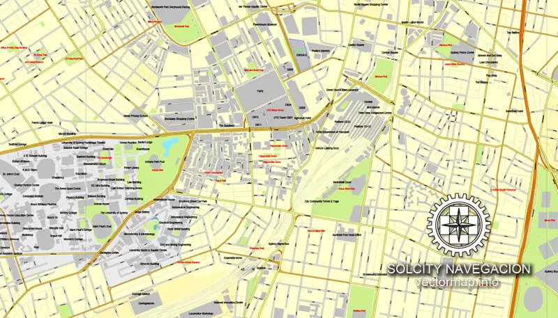 Map vector Sydney, Australia, printable vector street 4 parts City Plan map, full editable, Adobe illustrator Map for design, print, arts, projects, presentations, for architects, designers and builders