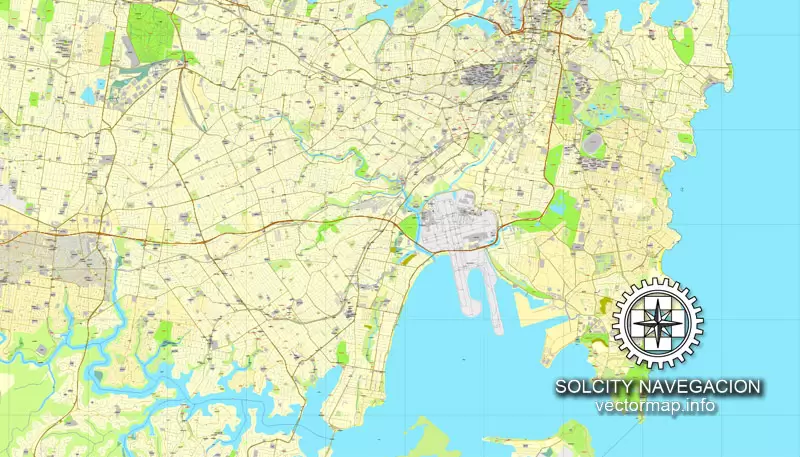 Map vector Sydney, Australia, printable vector street 4 parts City Plan map, full editable, Adobe illustrator Map for design, print, arts, projects, presentations, for architects, designers and builders