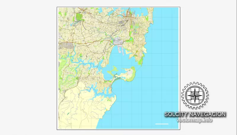 Map vector Sydney, Australia, printable vector street 4 parts City Plan map, full editable, Adobe illustrator Map for design, print, arts, projects, presentations, for architects, designers and builders