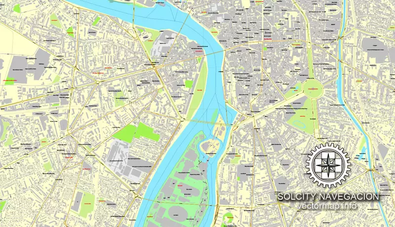 Map vector Toulouse, France printable vector street City Plan map, full editable, Adobe Illustrator Map for design, print, arts, projects, presentations, for architects, designers and builders