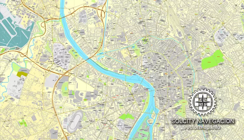 Toulouse, France printable vector street City Plan map, full editable, Adobe PDF