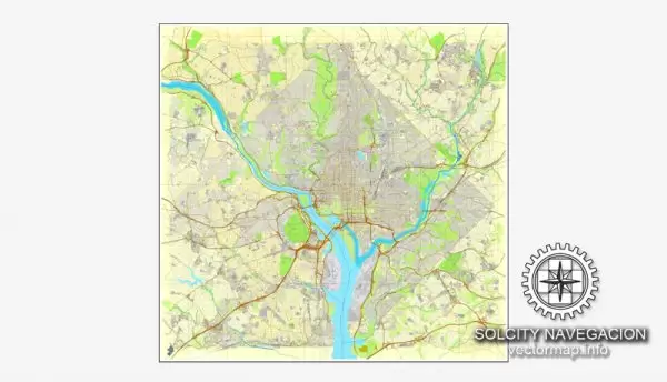 Map vector Washington, DC, US printable vector street City Plan map, full editable, Adobe Illustrator Map for design, print, arts, projects, presentations, for architects, designers and builders