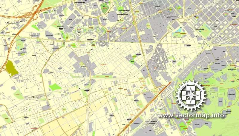 Map vector Barcelona, España, calle de vectores mapa imprimible Plan de la ciudad, lleno, Adobe Illustrator editable Map for design, print, arts, projects, presentations, for architects, designers and builders
