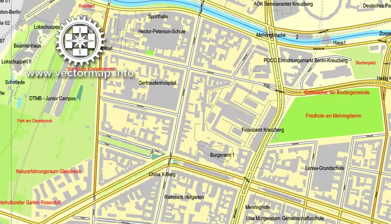 Map vector Berlin, Germany, printable vector street City Plan map in 4 parts, full editable, Adobe illustrator Map for design, print, arts, projects, presentations, for architects, designers and builders