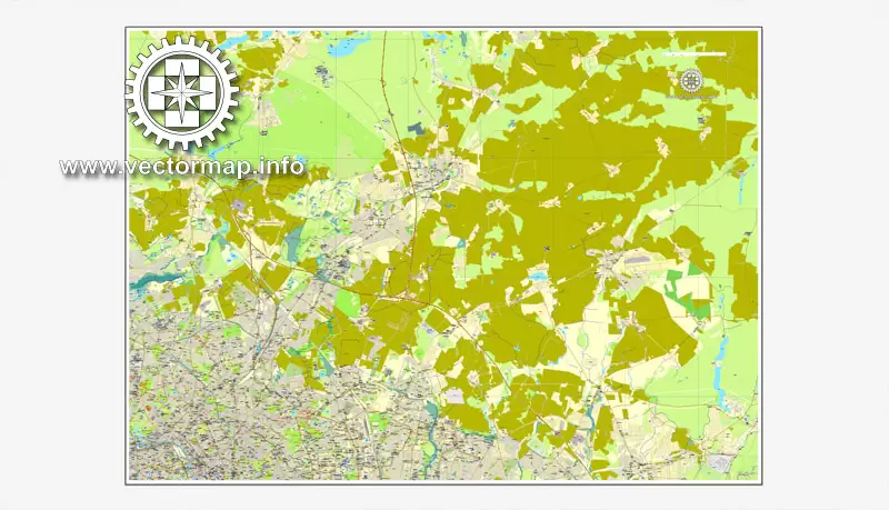Map vector Berlin, Germany, printable vector street City Plan map in 4 parts, full editable, Adobe illustrator Map for design, print, arts, projects, presentations, for architects, designers and builders