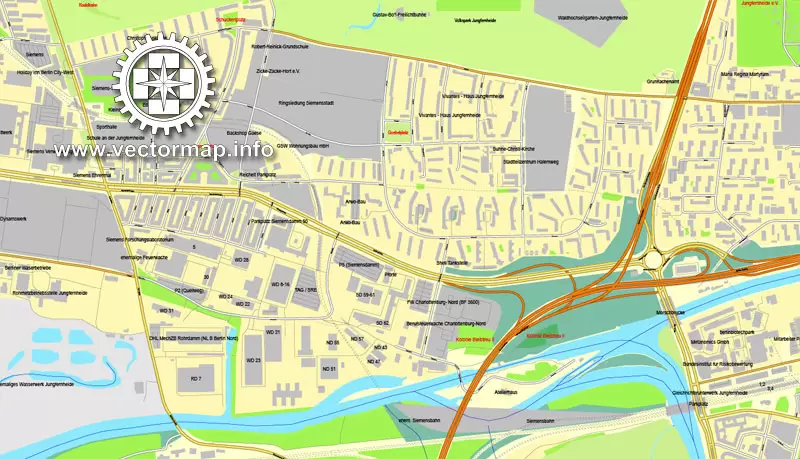 Map vector Berlin, Germany, printable vector street City Plan map in 4 parts, full editable, Adobe illustrator Map for design, print, arts, projects, presentations, for architects, designers and builders
