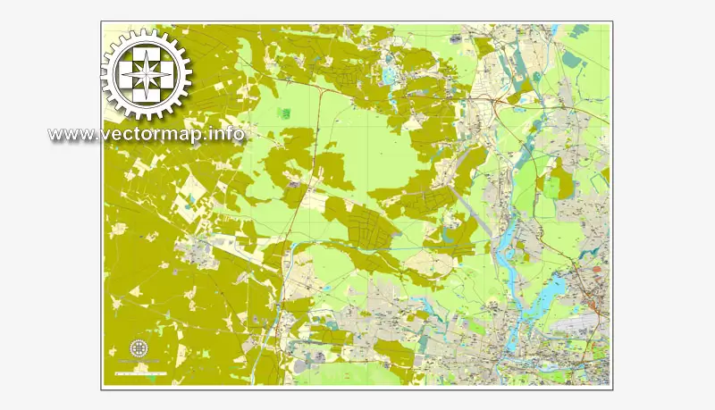 Map vector Berlin, Germany, printable vector street City Plan map in 4 parts, full editable, Adobe illustrator Map for design, print, arts, projects, presentations, for architects, designers and builders