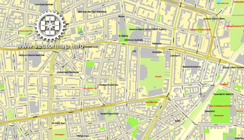 Map vector Berlin, Germany, printable vector street City Plan map in 4 parts, full editable, Adobe illustrator Map for design, print, arts, projects, presentations, for architects, designers and builders