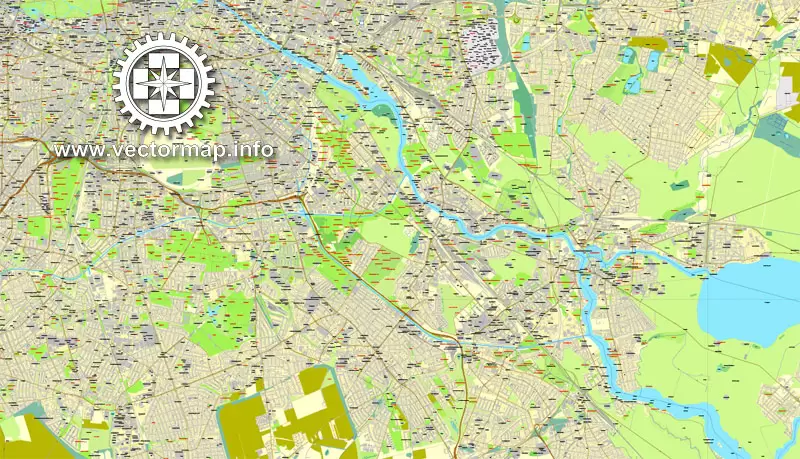 Map vector Berlin, Germany, printable vector street City Plan map in 4 parts, full editable, Adobe illustrator Map for design, print, arts, projects, presentations, for architects, designers and builders