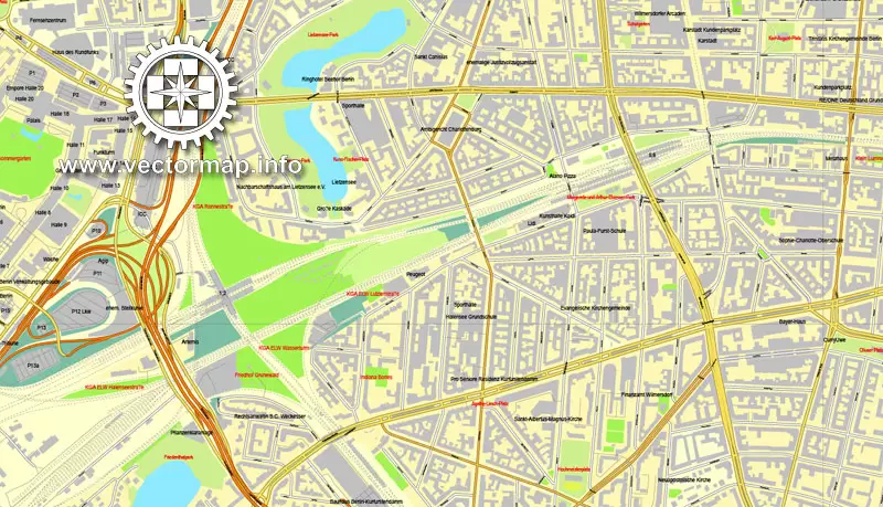 Map vector Berlin, Germany, printable vector street City Plan map in 4 parts, full editable, Adobe illustrator Map for design, print, arts, projects, presentations, for architects, designers and builders