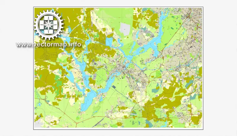 Map vector Berlin, Germany, printable vector street City Plan map in 4 parts, full editable, Adobe illustrator Map for design, print, arts, projects, presentations, for architects, designers and builders