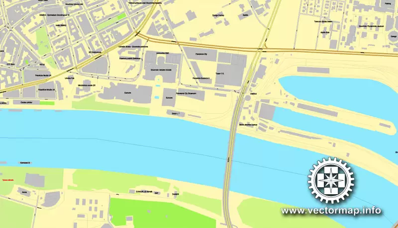 Bratislava, Slovakia, printable vector street map, City Plan, full editable, Adobe Illustrator, Royalty free, full vector, scalable, editable, text format street names