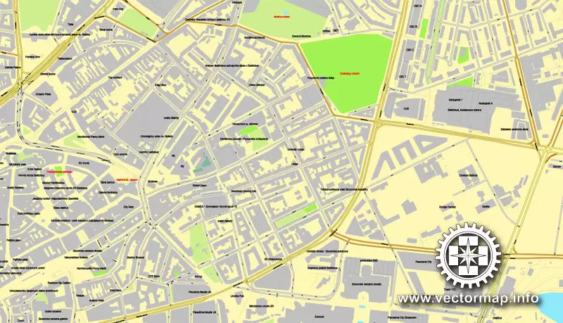 Bratislava, Slovakia, printable vector street map, City Plan, full editable, Adobe Illustrator, Royalty free, full vector, scalable, editable, text format street names