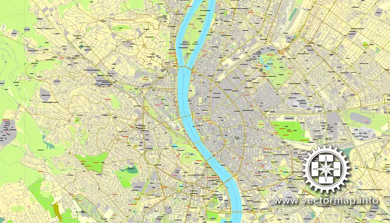 Map vector Budapest, Hungary, printable vector street City Plan map, full editable, Adobe illustrator Map for design, print, arts, projects, presentations, for architects, designers and builders