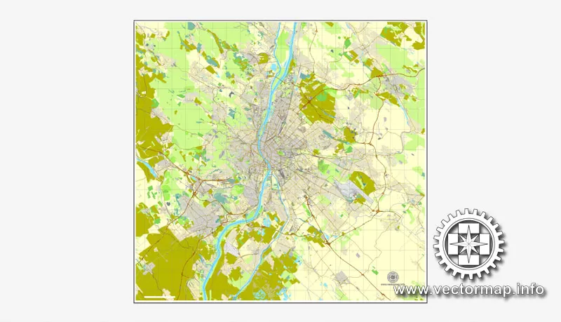 Map vector Budapest, Hungary, printable vector street City Plan map, full editable, Adobe illustrator Map for design, print, arts, projects, presentations, for architects, designers and builders