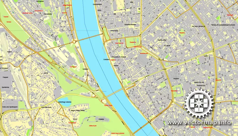 Map vector Budapest, Hungary, printable vector street City Plan map, full editable, Adobe illustrator Map for design, print, arts, projects, presentations, for architects, designers and builders