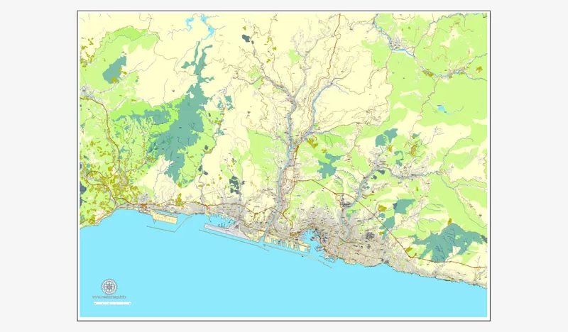 Genova / Genoa, Italy, printable vector street map City Plan, full editable, Adobe Illustrator, Royalty free, full vector, scalable, editable, text format street names