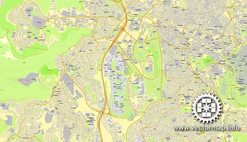 Jerusalem, Israel, printable vector street map, City Plan, full editable, Adobe Illustrator, Royalty free