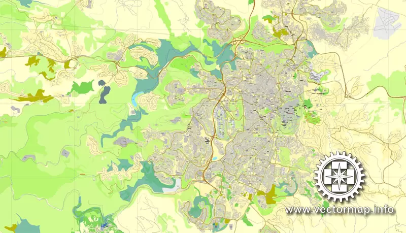 Jerusalem, Israel, printable vector street map, City Plan, full editable, Adobe Illustrator, Royalty free