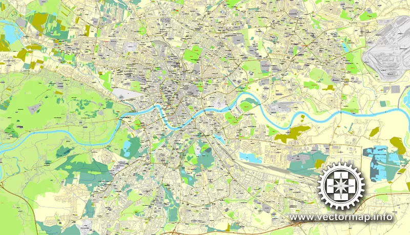 Krakow, Poland, printable vector street map, City Plan, full editable, Adobe PDF
