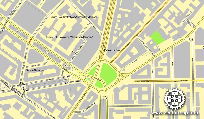 Milan / Milano, Italy, printable vector street map, 4 parts City Plan, full editable, Adobe Illustrator, Royalty free, full vector, scalable, editable, text format street names,