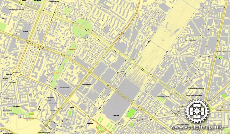 Milan / Milano, Italy, printable vector street map, 4 parts City Plan, full editable, Adobe Illustrator, Royalty free, full vector, scalable, editable, text format street names,