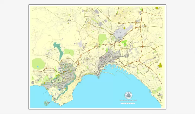 Naples / Napoli, Italy, printable vector street map City Plan, full editable, Adobe Illustrator, Royalty free, full vector, scalable, editable, text format street names