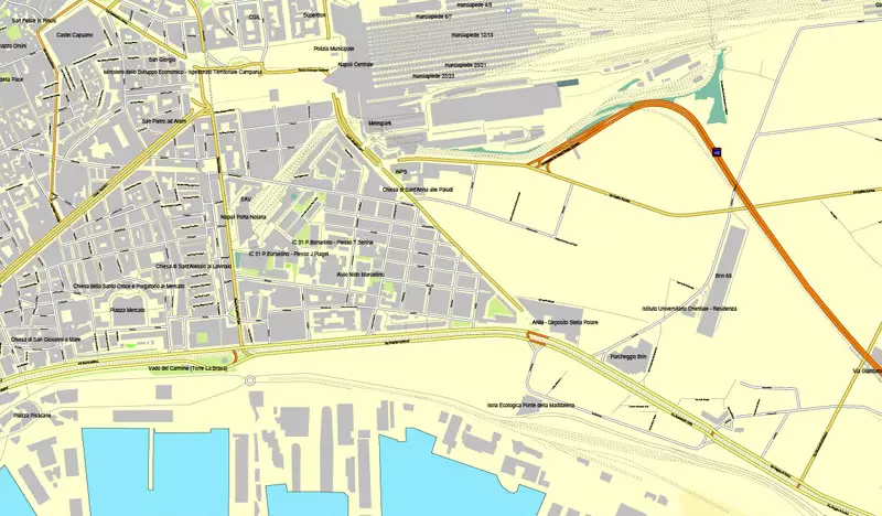 Naples / Napoli, Italy, printable vector street map City Plan, full editable, Adobe Illustrator, Royalty free, full vector, scalable, editable, text format street names