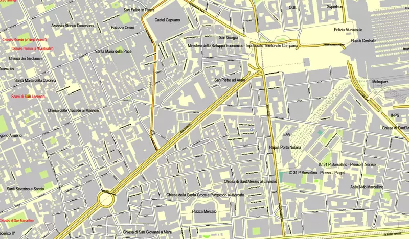 Naples / Napoli, Italy, printable vector street map City Plan, full editable, Adobe Illustrator, Royalty free, full vector, scalable, editable, text format street names