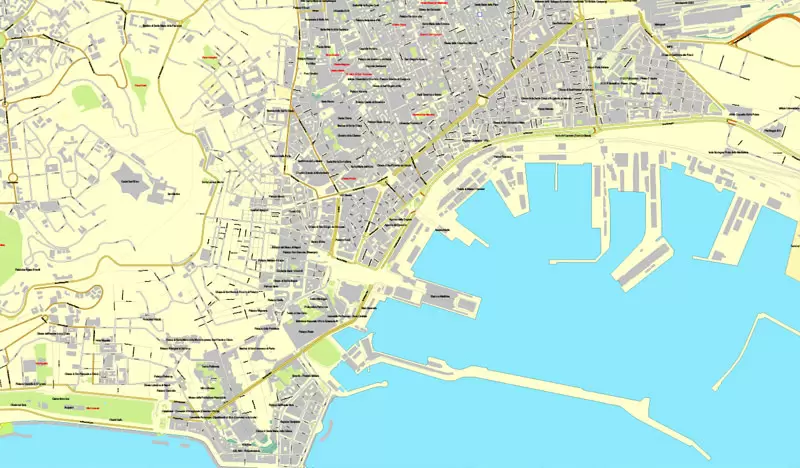 Naples / Napoli, Italy, printable vector street map City Plan, full editable, Adobe Illustrator, Royalty free, full vector, scalable, editable, text format street names