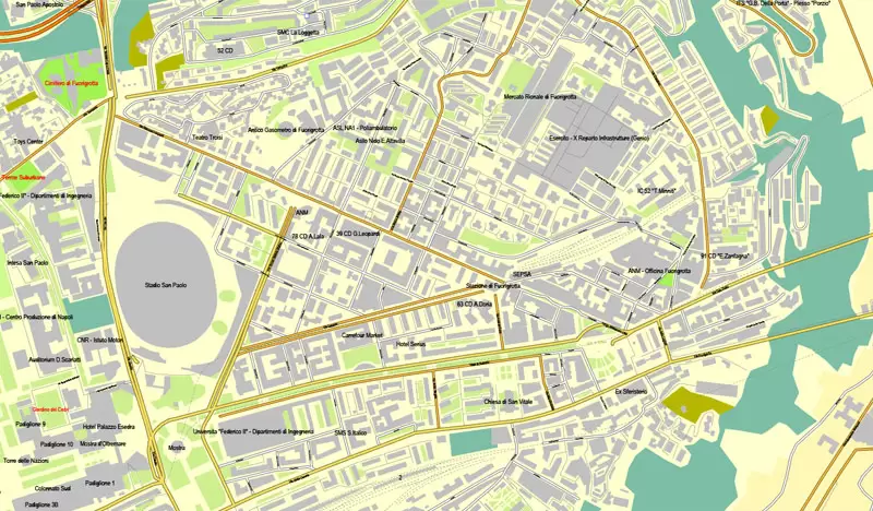 Naples / Napoli, Italy, printable vector street map City Plan, full editable, Adobe Illustrator, Royalty free, full vector, scalable, editable, text format street names