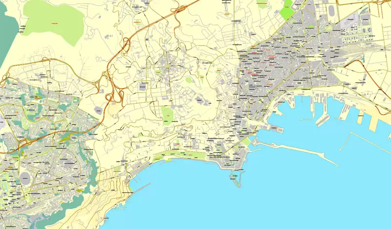 Naples / Napoli, Italy, printable vector street map City Plan, full editable, Adobe Illustrator, Royalty free, full vector, scalable, editable, text format street names
