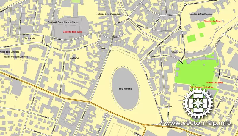 Padova / Padua, Italy, printable vector street map City Plan, full editable, Adobe Illustrator, Royalty free