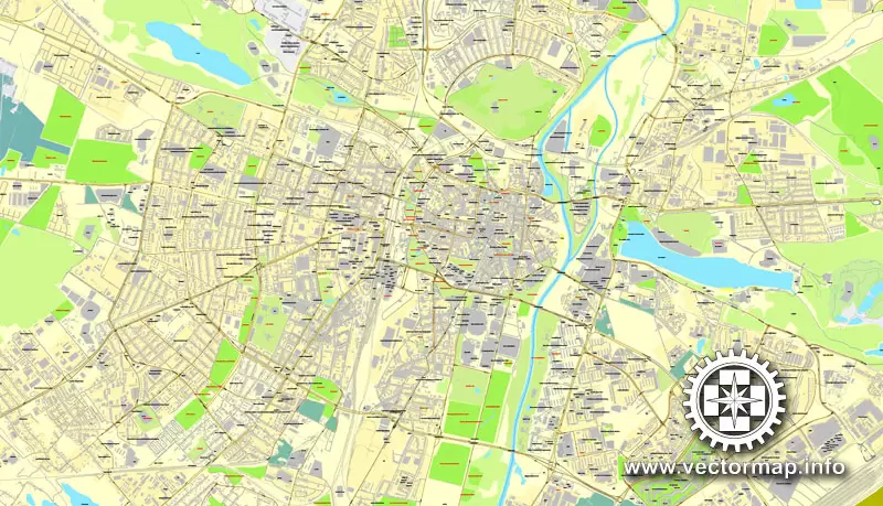 Poznan, Poland, printable vector street map, City Plan, full editable, Adobe Illustrator, Royalty free, full vector, scalable, editable, text format street names