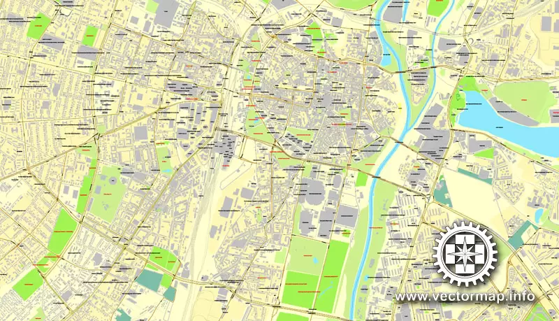 Poznan, Poland, printable vector street map, City Plan, full editable, Adobe Illustrator, Royalty free, full vector, scalable, editable, text format street names
