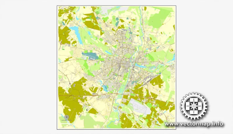 Poznan, Poland, printable vector street map, City Plan, full editable, Adobe Illustrator, Royalty free, full vector, scalable, editable, text format street names