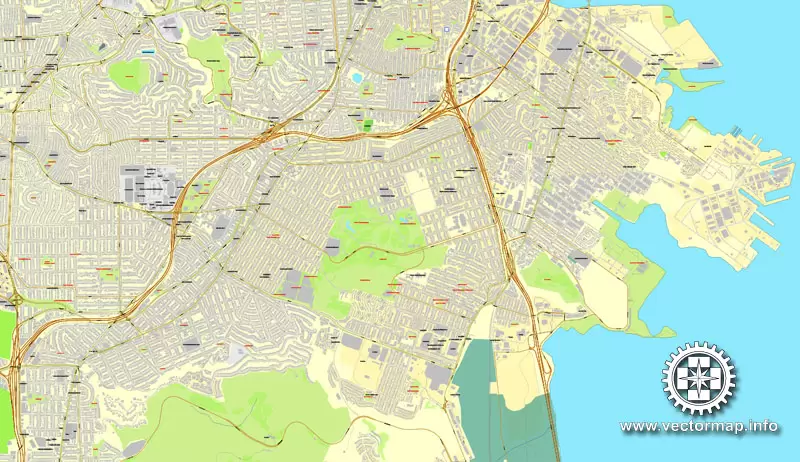 Map vector San Francisco, version 2, map, California, US, printable, vector street, City Plan map, full editable, Adobe Illustrator, full vector Map for design, print, arts, projects, presentations, for architects, designers and builders
