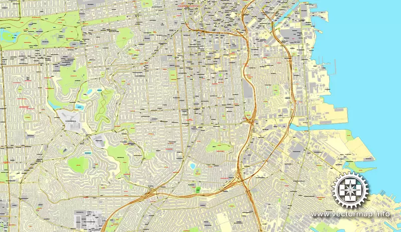 Map vector San Francisco, version 2, map, California, US, printable, vector street, City Plan map, full editable, Adobe Illustrator, full vector Map for design, print, arts, projects, presentations, for architects, designers and builders