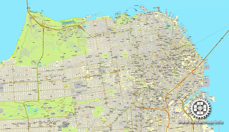 Map vector San Francisco, version 2, map, California, US, printable, vector street, City Plan map, full editable, Adobe Illustrator, full vector Map for design, print, arts, projects, presentations, for architects, designers and builders