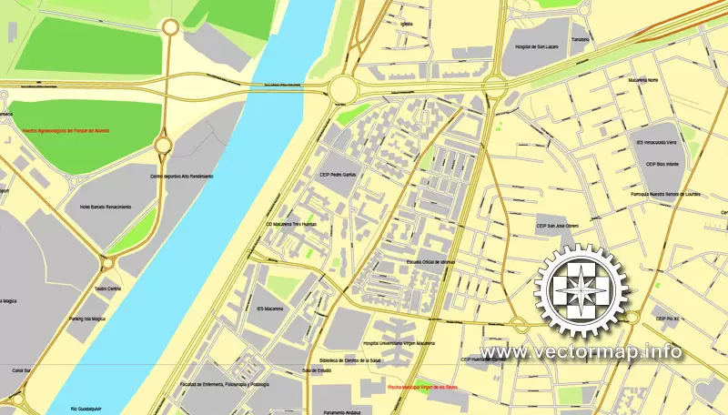 Map vector Sevilla, Spain, printable vector street City Plan map, full editable, Adobe illustrator, full vector Map for design, print, arts, projects, presentations, for architects, designers and builders