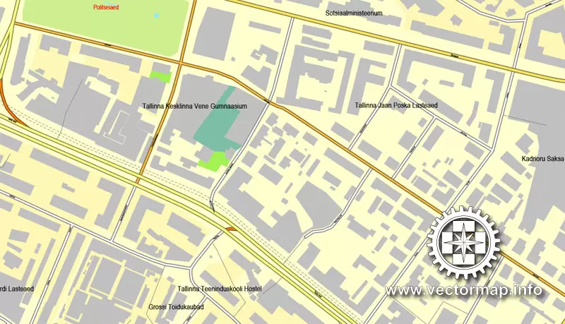 Tallinn, Estonia, printable vector street map, City Plan, full editable, Adobe Illustrator, Royalty free, full vector, scalable, editable, text format street names,