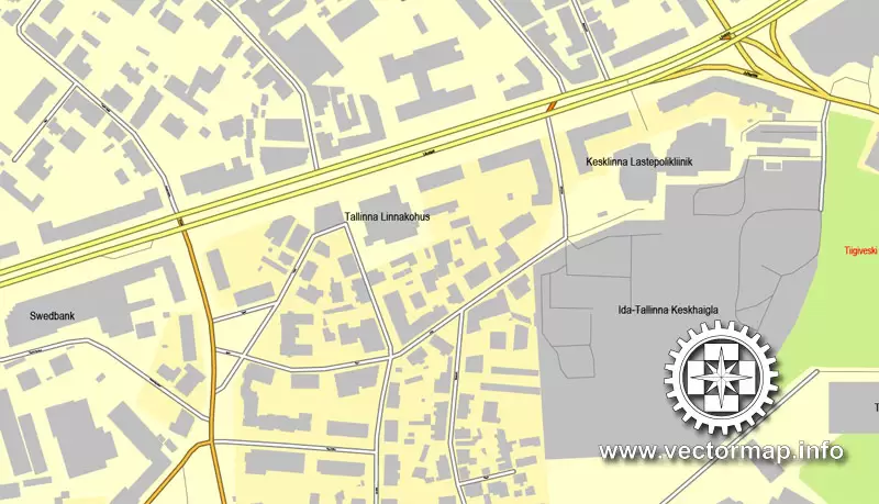 Tallinn, Estonia, printable vector street map, City Plan, full editable, Adobe Illustrator, Royalty free, full vector, scalable, editable, text format street names,