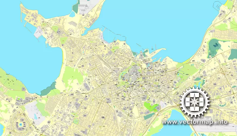 Tallinn, Estonia, printable vector street map, City Plan, full editable, Adobe Illustrator, Royalty free, full vector, scalable, editable, text format street names,