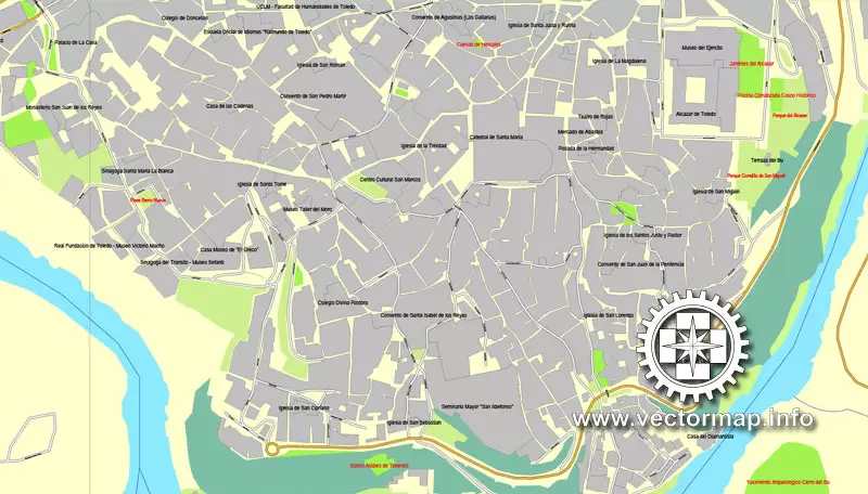 Map vector Toledo, Spain, printable vector street City Plan map, full editable, Adobe illustrator Map for design, print, arts, projects, presentations, for architects, designers and builders