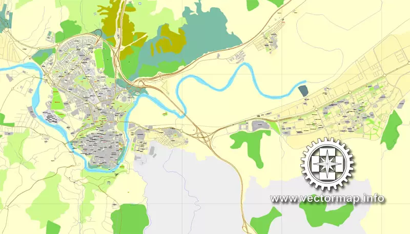 Toledo, Spain, printable vector street City Plan map, full editable, Adobe PDF