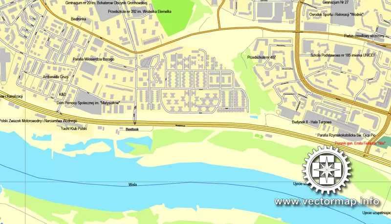 Map vector Warsaw, Poland, printable vector street City Plan map, full editable, Adobe illustrator Map for design, print, arts, projects, presentations, for architects, designers and builders