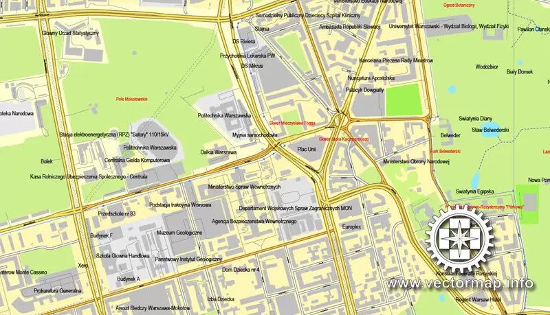 Map vector Warsaw, Poland, printable vector street City Plan map, full editable, Adobe illustrator Map for design, print, arts, projects, presentations, for architects, designers and builders