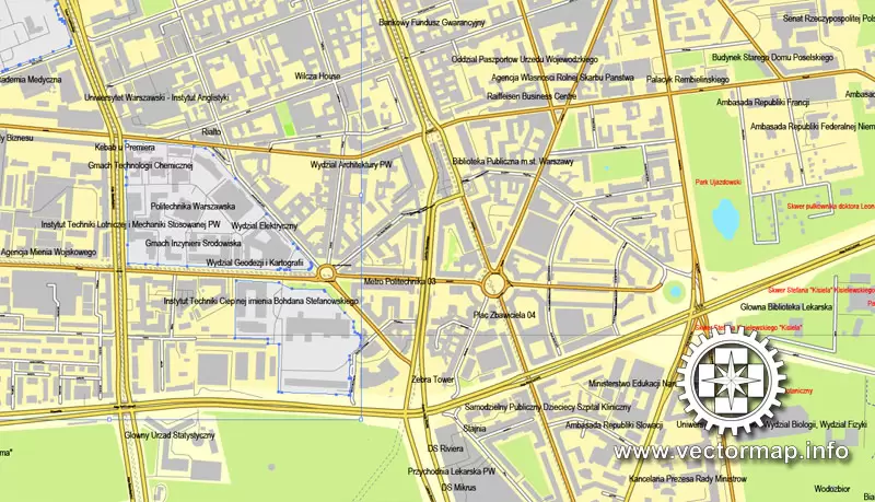 Map vector Warsaw, Poland, printable vector street City Plan map, full editable, Adobe illustrator Map for design, print, arts, projects, presentations, for architects, designers and builders